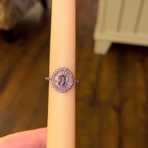 Amethyst gemstone and diamond CZ ring